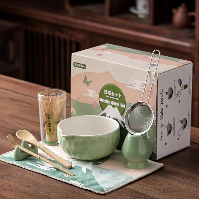 Clay&Fire Matcha Whisk, Handcrafted Bamboo Whisk for Matcha Powder (Jade green)