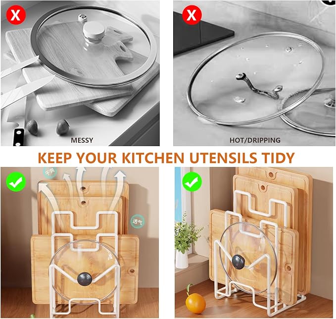 Multifunctional Cutting Board Organizer, Cutting Board Holder Rack Baking Cookie Pan Sheets Cooling Racks Storage Stand for Kitchen Cabinet -Divided Holder with 4 Slots (2PS Black) (2White)