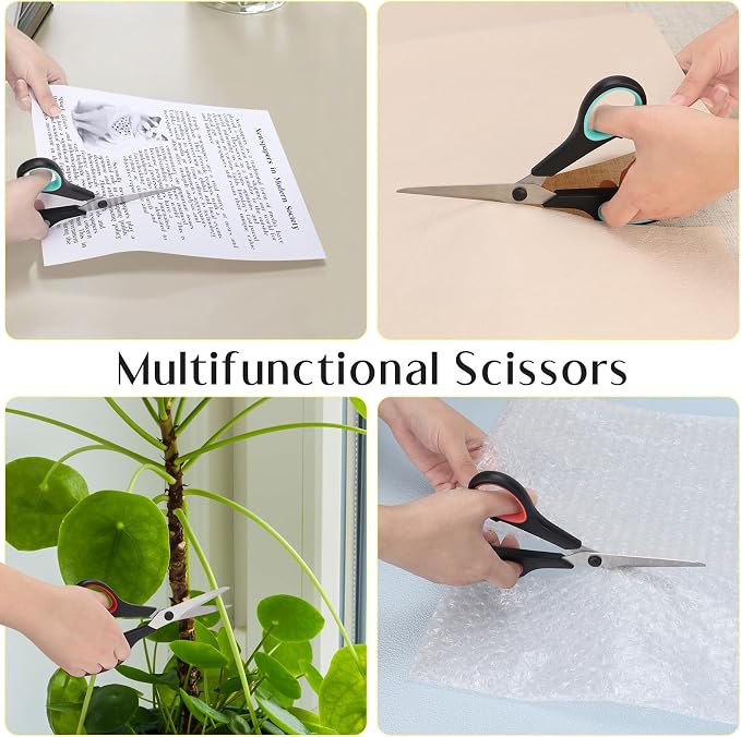 3 Pack Heavy Duty Scissors, 8.3"Stainless Steel Scissor With Ergonomic Soft-Grip Handles, Scissors All Purpose for Office, Kitchen, Crafts, Sewing (Red+Green+Blue)