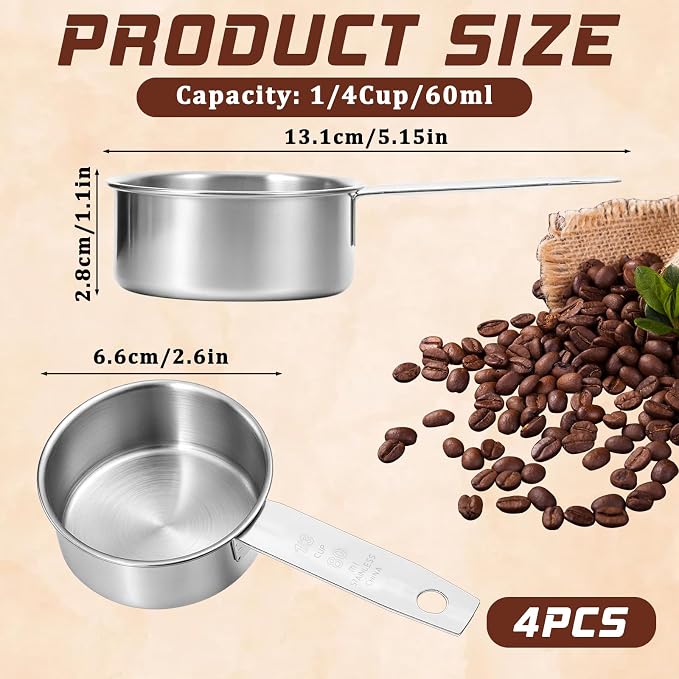 4 Pcs 1/3 Cup Scoop, (80ml, 3oz) Stainless Steel Measuring Cups | 1/3 Cup Measuring Cup Dog Food Scoop Metal Coffee Scoop for Wet and Dry Ingredients, Cooking, Baking, Dishwasher Safe