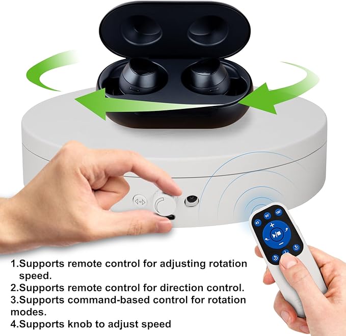 Motorized Rotating Display Stand with Remote, 7.87in 360 Electric Turntable for Display,Photography,3D Scanner Models, Motorized Lazy Susan and Photography Turntable Control Angle/Speed,Step/Swing/Continuous Rotation
