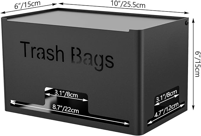 STWWO Large Trash Bag Holder Dispenser | Metal Garbage Bag Dispenser Roll Holder, Kitchen Trash Storage Organizer for Under Sink, Wall Mounted or Freestanding, Black