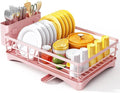 SNTD Dish Drying Rack for Kitchen Counter, 11.8" W x 16.7" L, Pink | Rustproof Stainless Steel, Large Capacity, Self-Draining Drainboard, Rotating Spout, Removable Utensil Holder