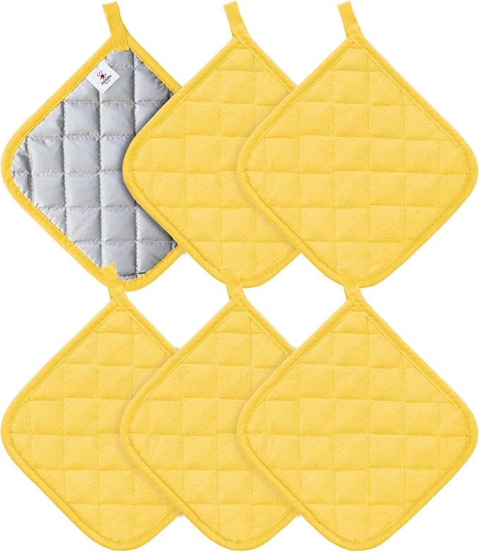 Joyhalo 6 Pack Pot Holders for Kitchen Clearance | Cotton Oven Holder with Great Heat Resistance, Potholders Sets for Kitchen, Countertops, Hot Pots and Pans,Yellow