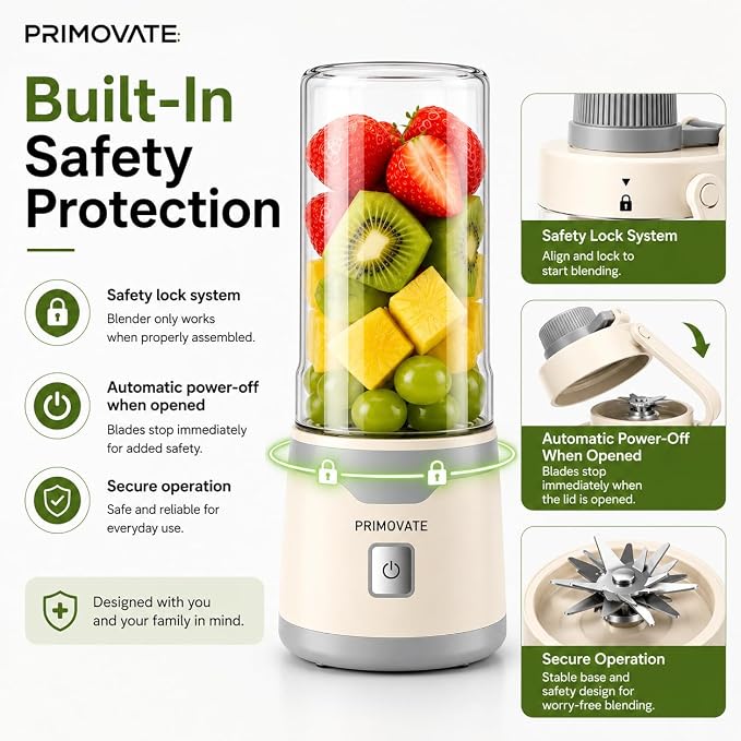 Portable Blender 2026 Model, 450ML, 18-Blade Powerful Smoothie Maker, USB Type-C Rechargeable, Ice Crushing Personal, 1500mAh Battery, 60W Motor, Travel Blender with Extra Jar & Lid