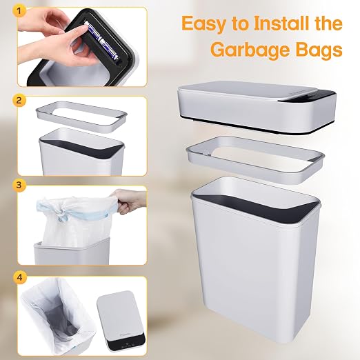 Automatic Bathroom Trash Can Touchless 2.6 Gallon Small Trash Cans with Lid Narrow Garbage Can for Kitchen, Toilet, Bedroom, RV, Living Room