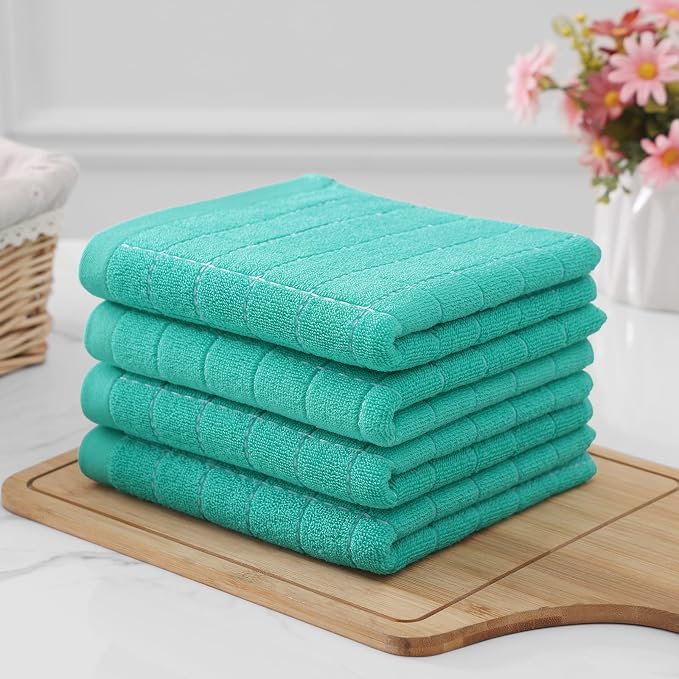 Homaxy 100% Cotton Terry Kitchen Towels, 8 Pack, Turquoise | Ultra Soft and Absorbent Dish Towels for Kitchen, Suitable for Drying and Washing Dishes