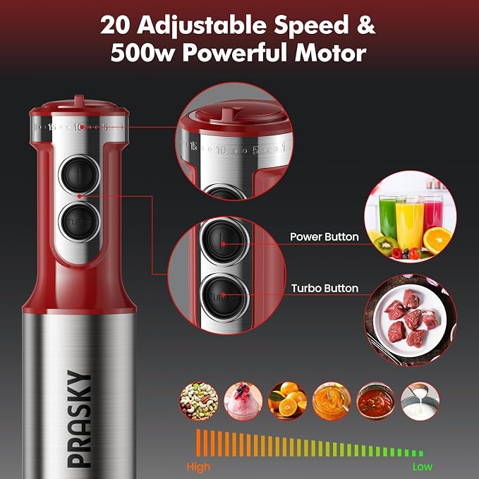 Immersion Blender Powerful Four Blades, Hand Mixer 5-in-1 with 20-speed, 1200W One-button Disassembly and Washing, Suitable for Kitchen Making Soups, Protein Shakes and Baby Food | One-button Disassembly and Washing, Suitable for Kitchen Making Soups, ...