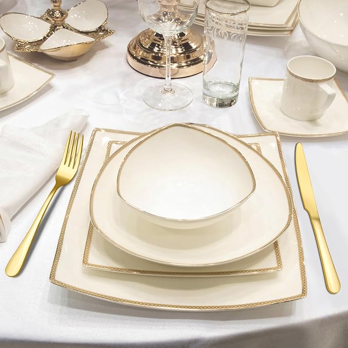 20-Piece Gold Silverware Set, ENLOY Flatware Cutlery Set Stainless Steel Utensils Service for 4, Heavy Duty Gift and Dishwasher Safe, Mirror Polished Dinner Knife, Fork, Spoon for Restaurant