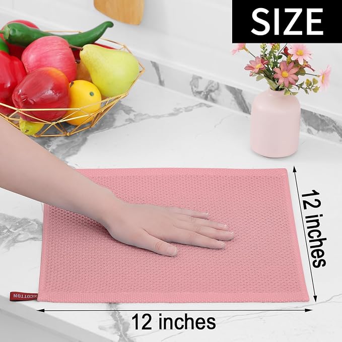 Homaxy 100% Cotton Waffle Weave Kitchen Dish Cloths 12-Pack, Dried Rose | 12 x 12 Inches, Ultra Soft Absorbent Dish Towels, Quick Drying Dish Rags with Hanging Loop