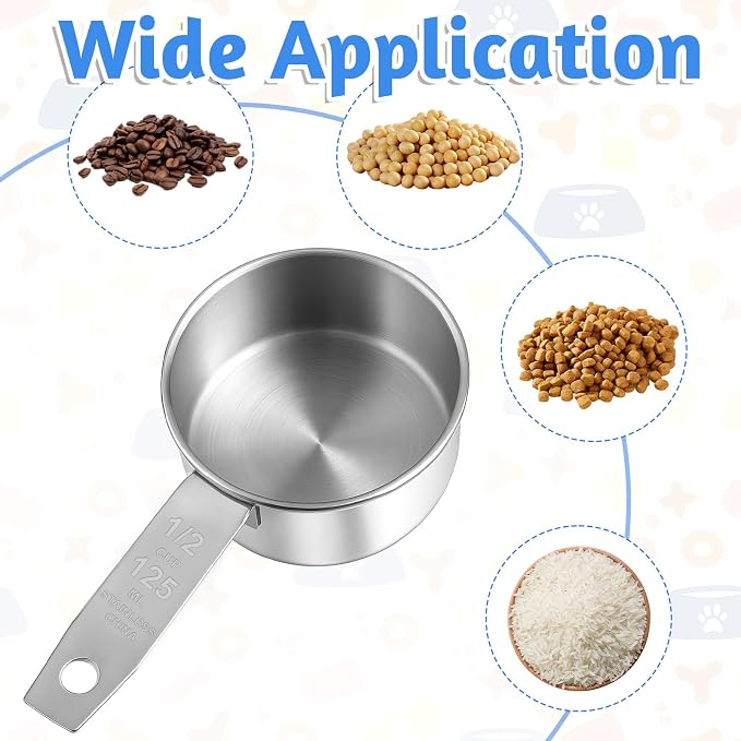 1 Pc 1/2 Cup Measuring Scoop, Dog Food Scoop, 125ml Stainless Steel Half Cups Dogs Food Scoops for Feeding Dog, Cat, Wet and Dry Ingredients, Dishwasher Safe