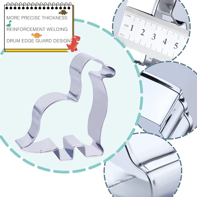 hitsuki Dinosaur Cookie Cutters,Stainless Steel Metal Fun Dino Cookie Cutter for Kids Dinosaur Pancake Molds,6 Pcs