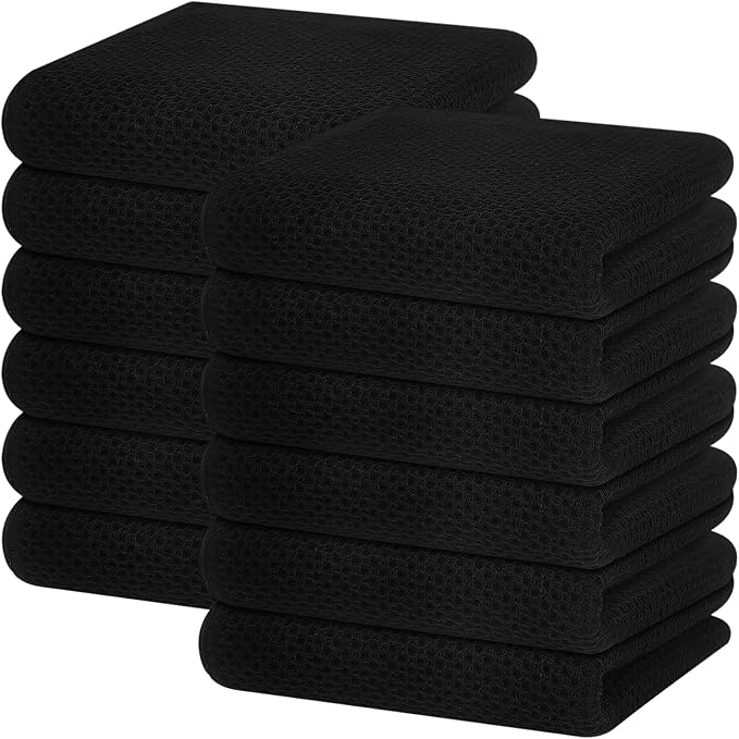 Homaxy 100% Cotton Waffle Weave Kitchen Dish Towels 12-Pack, Black | 13 x 28 Inches, Ultra Soft Absorbent Dish Towels, Quick Drying Cleaning Towels