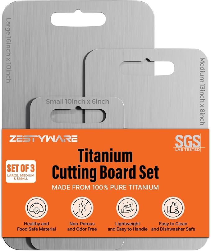 Titanium Cutting Board Set of 3, SGS Lab Tested Double-Sided Chopping Board | Safe for Meat, Vegetables, Fruits, Raw, & Cooked Food Prep, Non-Toxic Material, Dishwasher & Food Grade Safe (M+L+XL)