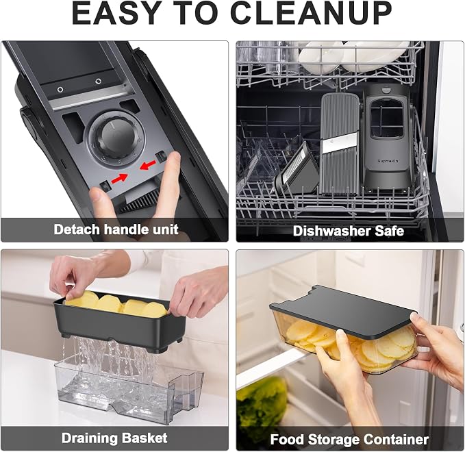 SupMaKin Safe Mandoline Slicer, Upgraded Adjustable Chips Slicer 1-8 mm | Vegetables Fruits Slicer with Container Grater, Stainless Steel Blade,Faster Slicer Artifact Kitchen Gadgets Dishwasher Gifts