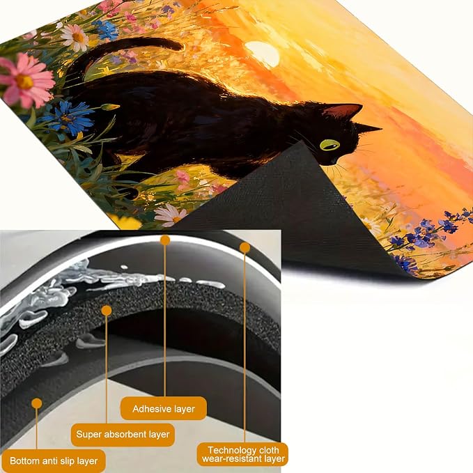 HOMETITUTE Spring Stove Top Covers for Electric Stove 28x20 Inches Black Cat Sunset Wildflower Heat Resistant Glass Cooktop Protector Pad Decorative Stovetop Cover Dish Drying Mats for Kitchen Decor