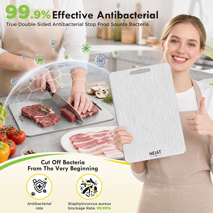 Titanium Cutting Board, 100% Pure Titanium Cutting Boards for Kitchen, Non-Toxic, Double-Sided Chopping Boards for Raw & Cooked Food, Handles Included, Dishwasher Safe(13” x 8”)