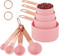 8-Piece Stackable Rose Gold Stainless Steel Handled Measuring Cups | and Spoons for Measuring Dry and Liquid Ingredients (Pink)