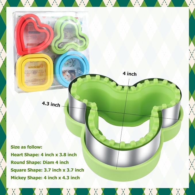 ETERSION Uncrustable Sandwich Cutter, Stainless Steel, 4 Pieces 4 Shapes | Crustless bread sealer decruster, 4-inch detachable food-grade grips, seals edges for kids school lunch, bento and baking
