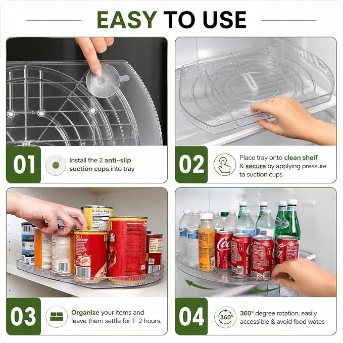 NOSTA Home Rotating Lazy Susan for Refrigerator - Square Lazy Susan - Refrigerator Lazy Susan Organizer - Rotating Fridge Organizer - Large (16.5x11)