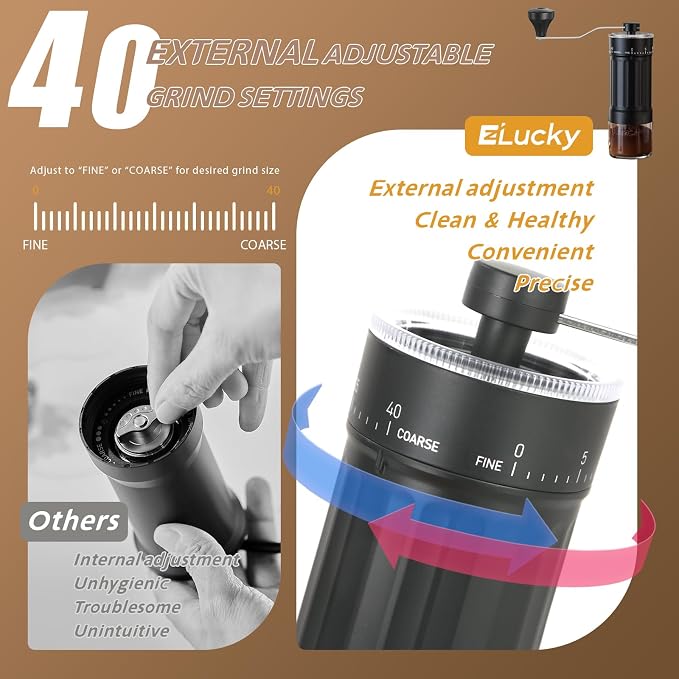 Manual Coffee Grinder, 40 External Grind Settings, Ceramic Conical Burr | Portable 30g hand-crank grinder with ceramic conical burr for espresso, pour over, French press, travel, camping & office