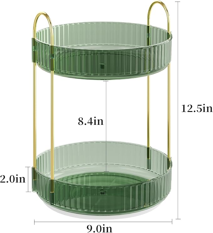 Rotating Makeup Organizer Countertop, 2 Tier, Green | Skincare Organizers, Spinning Perfume Tray Stand, Makeup Storage Organizer for Vanity, Bathroom Organizer, Lazy Susan