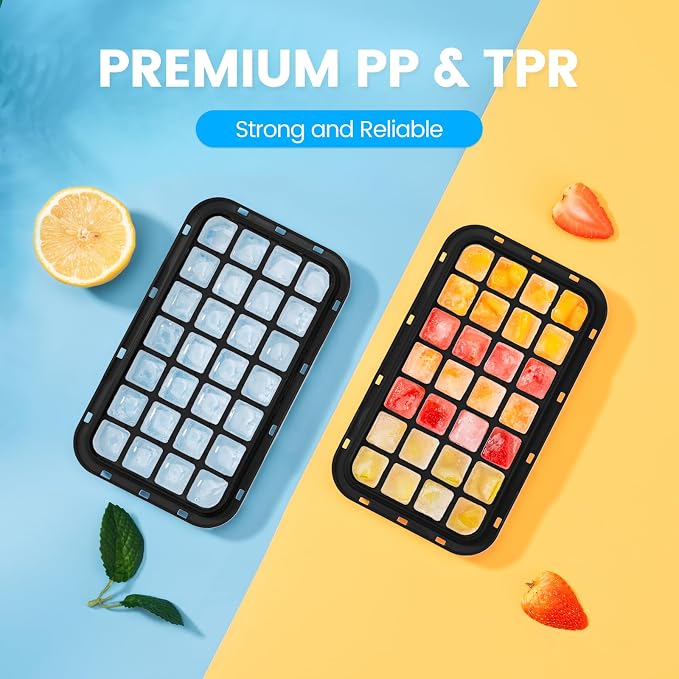 Ice Cube Tray with Lid and Bin, Easy Release 56 Cubes for Freezer | Food-grade BPA-free PP and ABS. Ice cubes for fruit, cocktails, iced coffee. Space-saving stackable with scoop