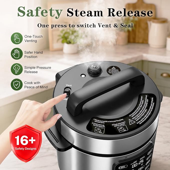 CARORI 6 Qt Electric Pressure Cooker, 9-in-1 Multi-Cooker with IMD Touchscreen, 24H Delay Start, Nonstick Ceramic Pot, Rice Cooker, Slow Cooker, Steamer, Sauté, Silver