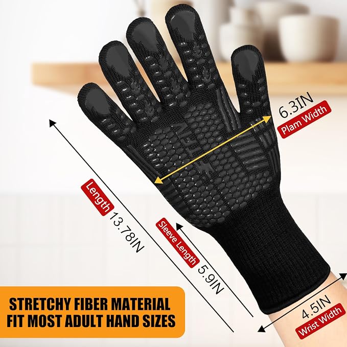 BBQ Gloves, 1472°F Heat Resistant with Silicone Grip Oven Mitts | Non-Slip Grip, for BBQ, Grilling, Oven, Smoker, Cooking and Baking