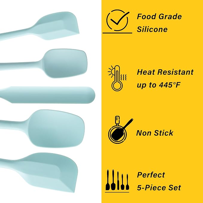 Silicone Spatula Set,5 Piece Food Grade Rubber Spatulas,Macaron blue | Spatulas Silicone Heat Resistant for Baking,Cooking,and Mixing High Heat Resistant Non Stick Dishwasher Safe BPA-Free
