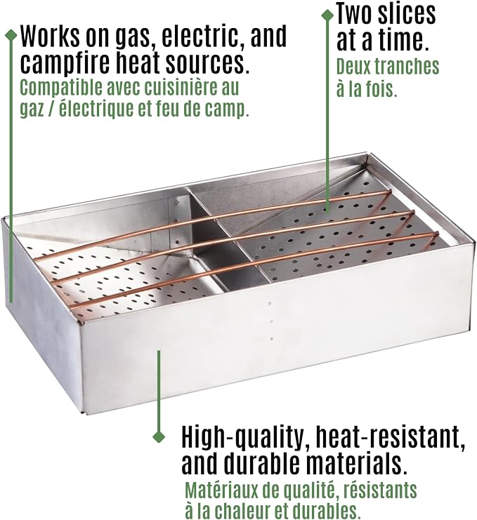 Camping Toaster for Campfire or Stove – 2-Slice Tin-Plate Bread Grill – Durable, Heat-Resistant Toaster for Wood Stove, Gas or Electric Cooking