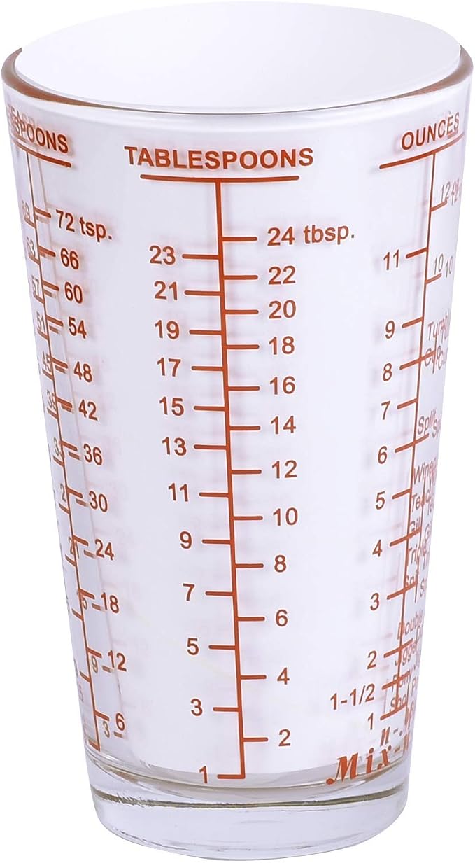 Kolder Mix N Measure Glass, Multi-Purpose Liquid and Dry Measuring Cup, 6 Units of Measurement, Heavy Glass, Red