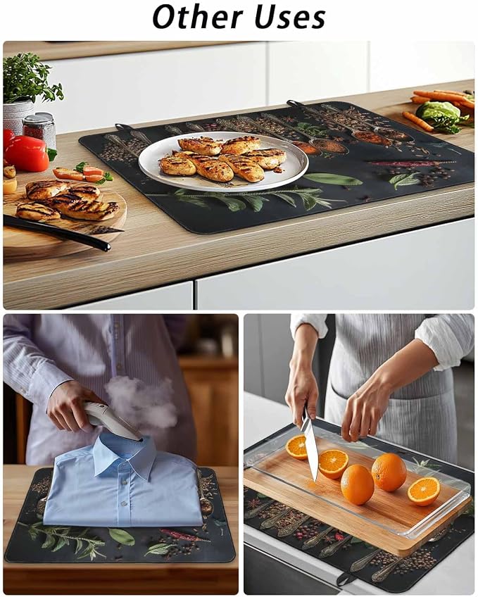 Stove Top Covers for Electric Stove 31x24 Inches, Kitchen HeatResistant Glass Cooktop Protector, Condiment Leaves Pepper Beans Cooking Utensil Ceramic Stovetop Countertop Covers Mat, Oven Cover