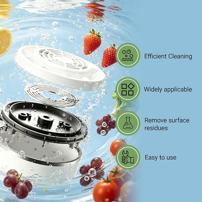 Fruit and Vegetable Washing Machine with Advanced Ion Purification,Deeply Removes Wax, Impurities & Surface Residues from Fruits, Meat, Veggies - Ideal for Home Kitchen, RV, Camping & Travel.