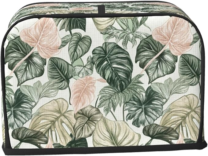 2 Slice Toaster Cover Tropical Leaf Pattern Dust Proof Washable Kitchen Appliance Cover with Pocket, Oxford Fabric Countertop Toaster Protector for Standard Toasters Small Appliances