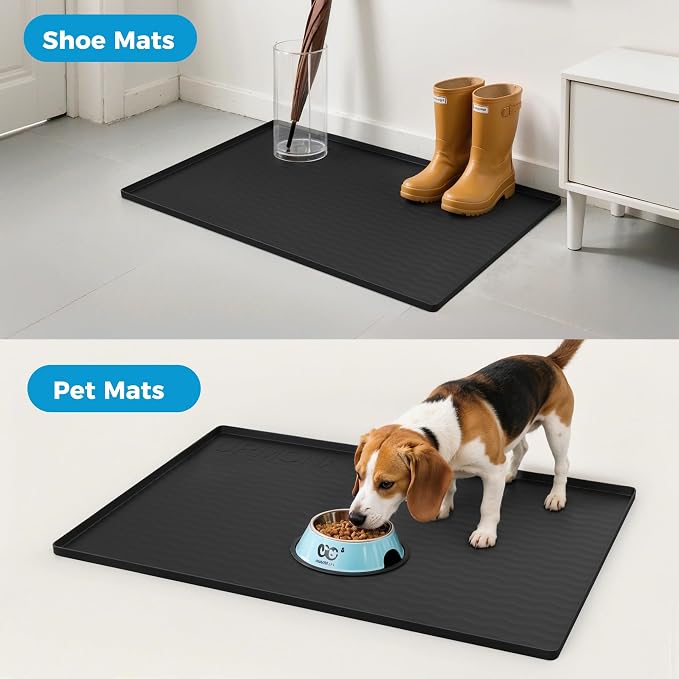 URMONA 16 x 10 in Waterproof Silicone Under Sink Mat, Cabinet Protector | Charcoal , Under Kitchen Sink Mat, Kitchen Cabinet Liner, Bathroom Sink Protector, Pet Food Mat and Cat Litter Mat