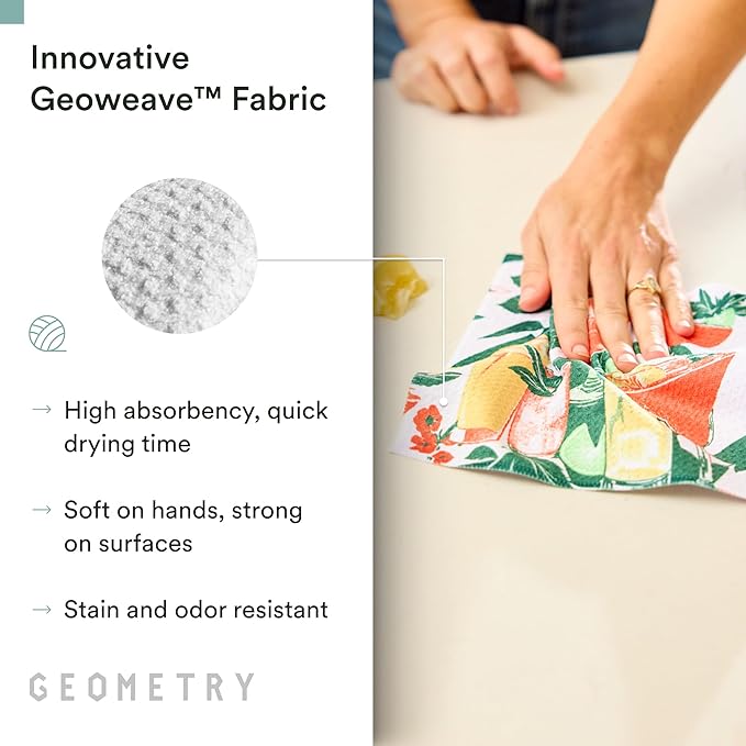 GEOMETRY Dishcloth – Spring & Summer Collection – Quick-Dry, Ultra-Absorbent, Reusable Microfiber Kitchen Towels for Drying & Cleaning - Summer Refreshments - 3-Pieces