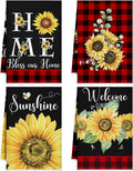 4 Pcs Sunflower Kitchen Towels Red Black Hand Dish Towels Gifts | Floral Absorbent Sunshine Grid Fast Drying Decor Housewarming Gift for Cooking Bathroom Kitchen Decor