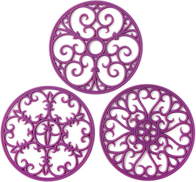 Silicone Trivet Mat - Non-Slip & Heat Resistant Kitchen Pads for Countertops & Table - Trivets for Hot Dishes & Cookware - Pot Holder for Pots & Pans - Wisteria Purple, Set of 3