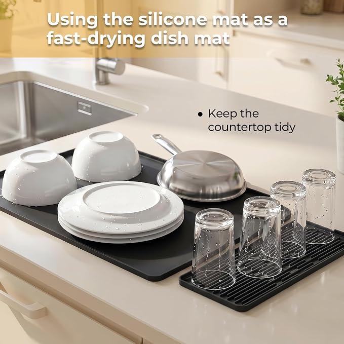 24×16-inch Barista-Grade Coffee Station Mat: Catch Spills, Protect Countertops! Silicone, Water Resistant & Heat Resistant. Perfect Under, as Dish Dryer or Pet Mat. (Black)