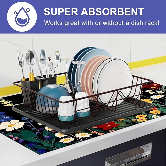 HOMETITUTE Wildflower Stove Top Cover 28x20 Colorful Garden Diatomite Mat