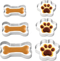 6 PCS Dog Bone and Paw Cookie Cutters, 3 Sizes, Stainless Steel | Print Shaped, For Homemade Baking Theme Party Homemade Treats Print