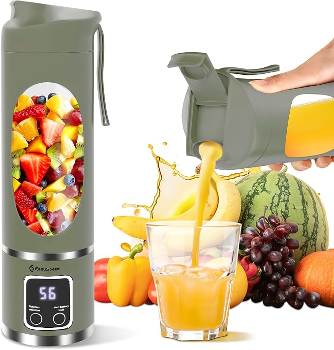 EASYSPEED Portable Blender Electric USB-C, 500ML Personal Juicer for Shakes, 1500mAh Rechargeable, 12 Blades,BPA Free, 18oz Small Blender with Leakproof Lid & Sip Spout, Mixing, Compact,Green