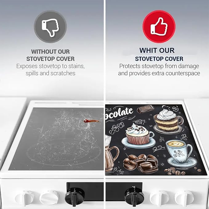 HOMETITUTE Stove Top Cover 28x20 Coffee Chocolate Dessert Heat Resistant Mat