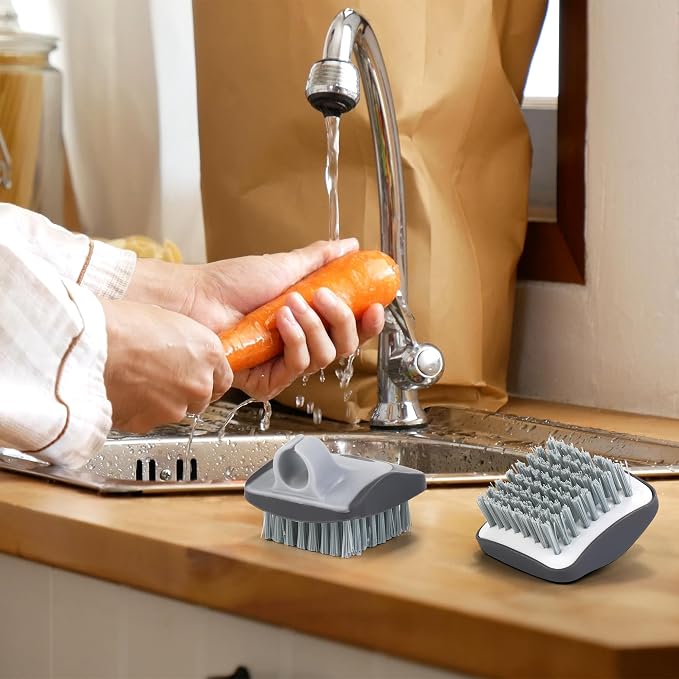 Aodaer 2 Pieces Vegetable Brush Potato Scrubber Brush Silicone Hard and Soft Side Fruit Cleaning Tools for Delicate or Tough-Skinned Vegetables, Dark Gary