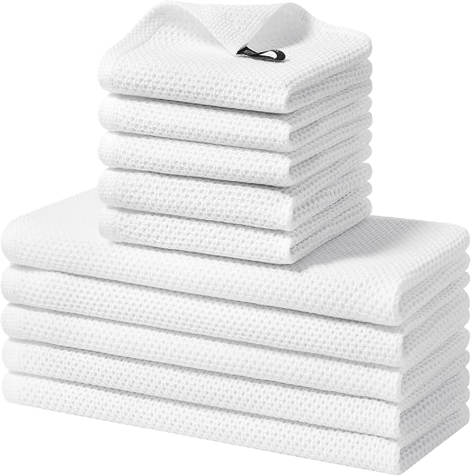 Homaxy 10 Pack 100% Cotton Kitchen Towels and Dishcloths Set, White | 12 x 12 Inches and 13 x 28 Inches Kitchen Towels Set, Ultra Soft Absorbent Dish Cloths for Washing Dishes