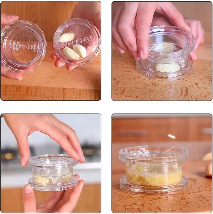2PCS Clear Manual Garlic Twister and Ginger Mincer Tool, Manual Garlic Press and Mincer, Garlic Crusher, Garlic Grinder, Compact Garlic Mincer Tool, Ginger, Herbs (White-2PC)