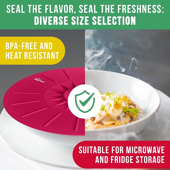 Silicone Lids for Food Storage - 5 Pack - 5 Sizes - Food Grade - Reusable Silicone Bowl Covers for Pots and Pans - Microwave Splatter Cover - Fits Cups, Plates,-Stove, Oven, Fridge, Dishwasher Safe
