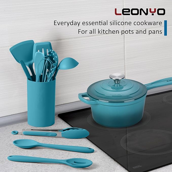 Leonyo 1 Quart Cast Iron Saucepan, Small Enamel Dutch Oven, Lake Green | For All Kitchen Cooktops Cooking Pasta, Soup, Egg, Up to 500°F & 4.4Lbs