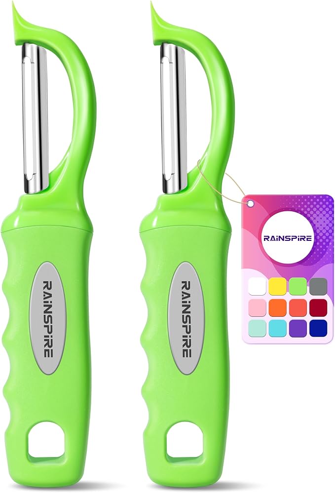 Rainspire Vegetable Peeler Potato Peelers for Kitchen, Sharp Stainless Steel Blades Veggie, Comfortable Handle Fruit Peeler, Carrot Peeler Apple Peeler Dishwasher Safe (2, Green)